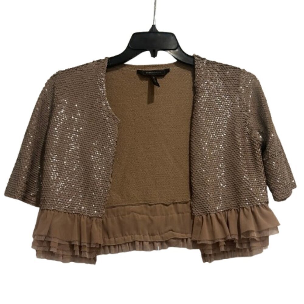 BCBGMaxazria Tan Marin Sequins Shrug Jacket Women’s Size Small
